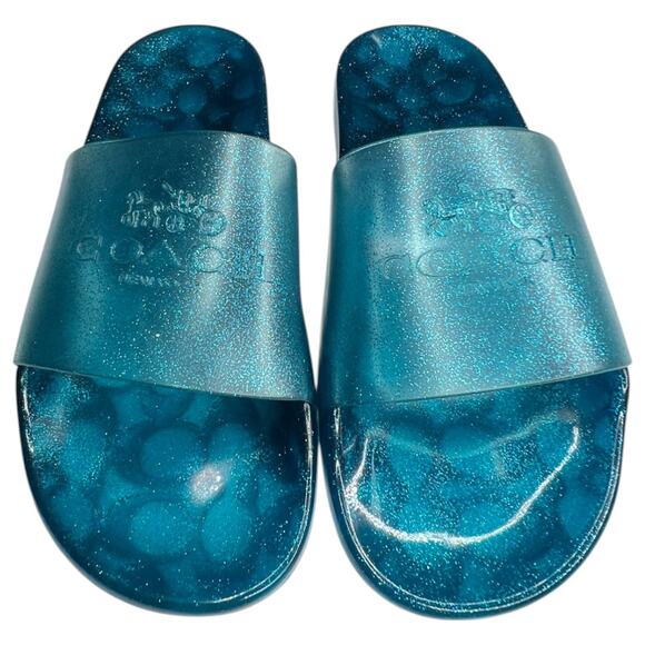 Coach Shoes - Coach Size 8 Women's Shoes Slide Sandal ULYSSA Teal SIG C Rubber NEW $98